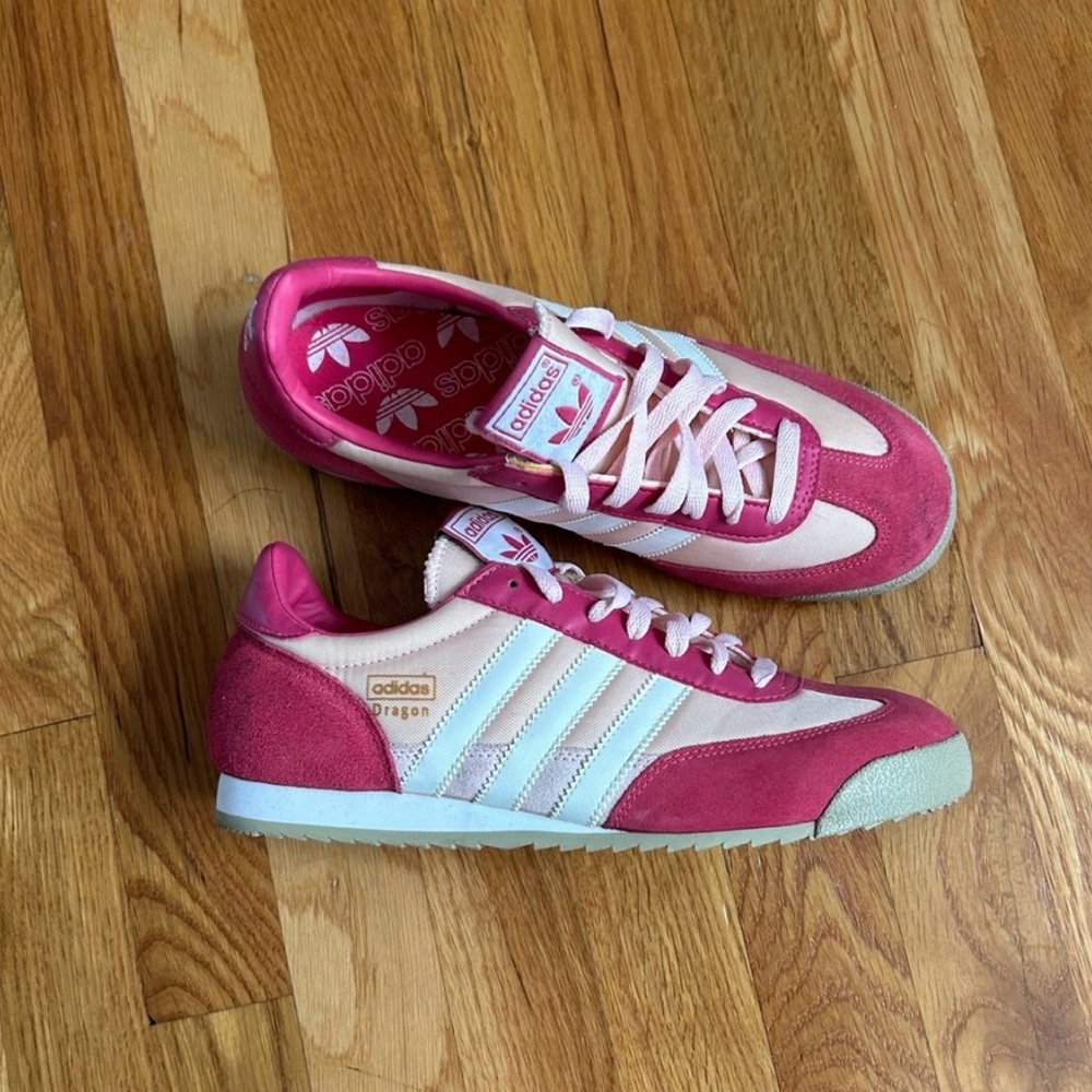 Rare Find- Adidas Women's Pink and White Sneakers